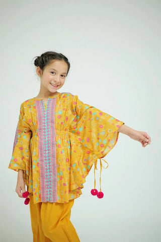 Picture of KAD-02578 | Yellow & Multicolor | Casual 3 Piece Suit | Cotton Lawn Printed - by Raja Sahib Kids