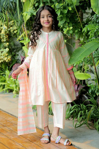 Picture of KAD-02581 | Beige & Neon | Casual Plus 3 Piece Suit | Cotton Jaccard Neon Shade - by Raja Sahib Kids