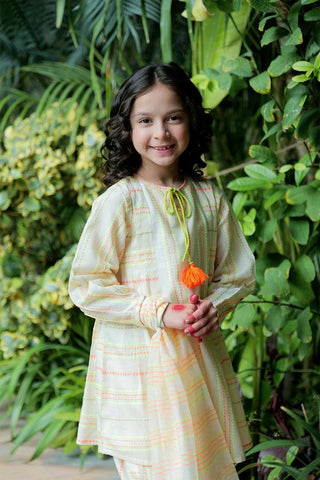 Picture of Senorita - KAD-02582 - Beig & Neon - Casual Plus 3 Piece Suit - Cotton Jacquard Neon Shade - Available at Raja Sahib