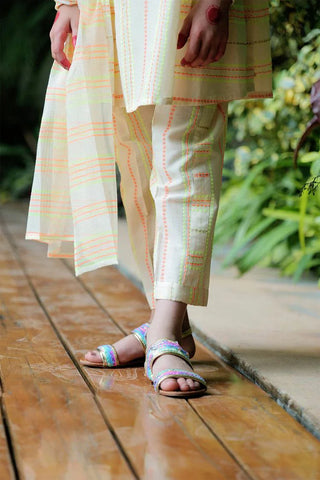 Picture of Senorita - KAD-02582 - Beig & Neon - Casual Plus 3 Piece Suit - Cotton Jacquard Neon Shade - Available at Raja Sahib