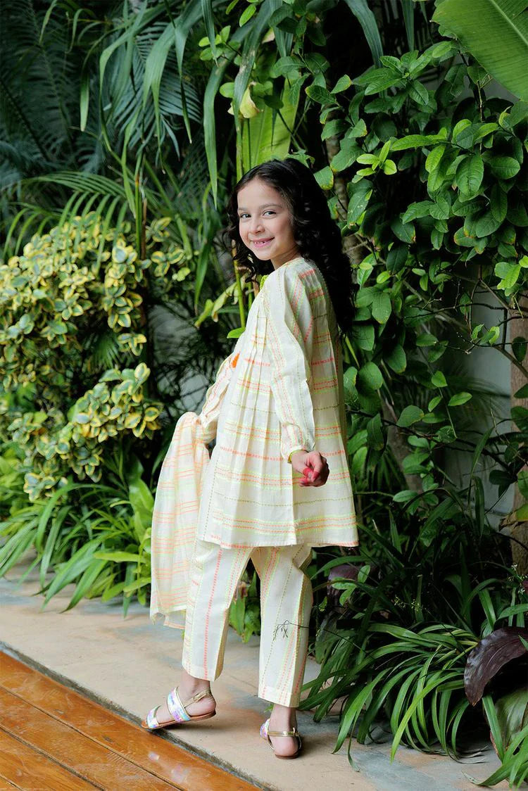 Picture of Senorita - KAD-02582 - Beig & Neon - Casual Plus 3 Piece Suit - Cotton Jacquard Neon Shade - Available at Raja Sahib