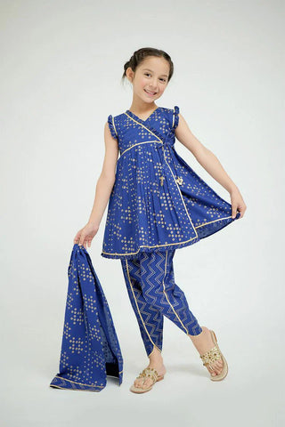 Picture of KAD-02630 | Blue & Gold | Casual 3 Piece Suit | Cotton Plain Cambric - by Raja Sahib Kids