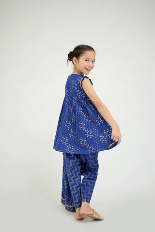 Picture of KAD-02630 | Blue & Gold | Casual 3 Piece Suit | Cotton Plain Cambric - by Raja Sahib Kids