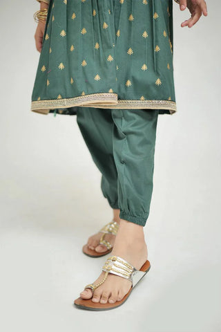 Picture of Senorita - KAD-02632 - Bottle Green & Gold - Casual 3 Piece Suit - Cotton Plain Cambric - Available at Raja Sahib