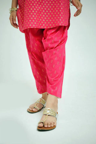 Picture of KAD-02633 | Shocking Pink & Gold | Casual 3 Piece Suit | Cotton Plain Cambric - by Raja Sahib Kids