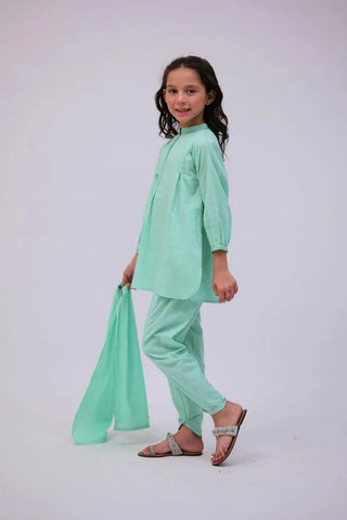 Picture of KAD-02733 | Sea Green | Casual 3 Piece Suit | Cotton Self Dobby - by Raja Sahib Kids