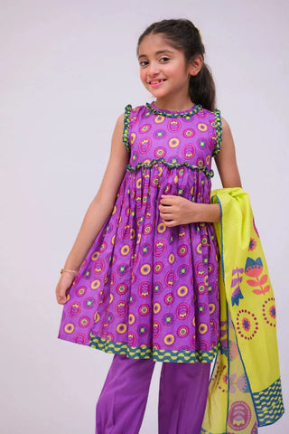 Picture of KAD-02746 | Purple & Multicolor | Casual 3 Piece Suit | Cotton Lawn Printed - by Raja Sahib Kids