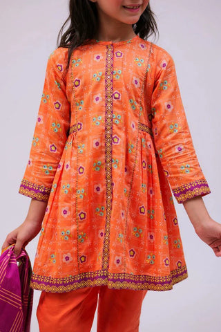 Picture of KAD-02747 | Orange & Multicolor | Casual 3 Piece Suit | Cotton Lawn Printed - by Raja Sahib Kids