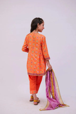 Picture of KAD-02747 | Orange & Multicolor | Casual 3 Piece Suit | Cotton Lawn Printed - by Raja Sahib Kids