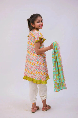 Picture of KAD-02783 | Cream & Multicolor | Casual 3 Piece Suit | Cotton Lawn Printed - by Raja Sahib Kids