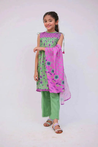 Picture of KAD-02784 | Green & Multicolor | Casual 3 Piece Suit | Cotton Lawn Printed - by Raja Sahib Kids