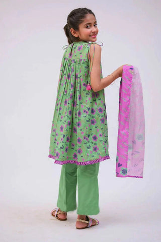 Picture of KAD-02784 | Green & Multicolor | Casual 3 Piece Suit | Cotton Lawn Printed - by Raja Sahib Kids