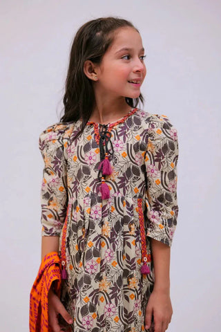 Picture of KAD-02785 | Fawn & Multicolor | Casual 3 Piece Suit | Cotton Lawn Printed - by Raja Sahib Kids