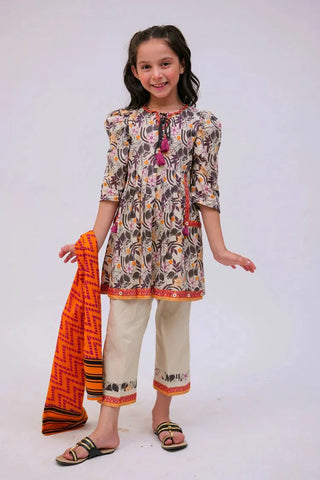 Picture of KAD-02785 | Fawn & Multicolor | Casual 3 Piece Suit | Cotton Lawn Printed - by Raja Sahib Kids