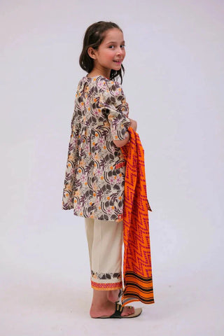 Picture of KAD-02785 | Fawn & Multicolor | Casual 3 Piece Suit | Cotton Lawn Printed - by Raja Sahib Kids