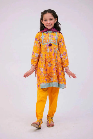 Picture of KAD-02786 | Mustard & Multicolor | Casual 3 Piece Suit | Cotton Lawn Printed - by Raja Sahib Kids