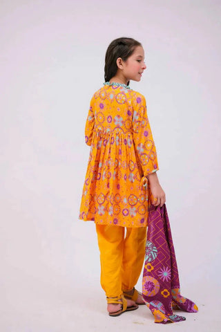 Picture of KAD-02786 | Mustard & Multicolor | Casual 3 Piece Suit | Cotton Lawn Printed - by Raja Sahib Kids