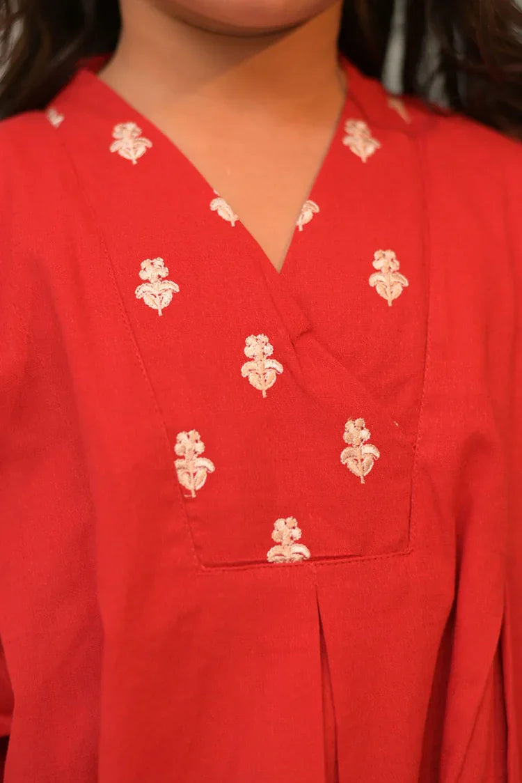 Picture of KAD-02794 | RED | Casual 3 Piece Suit | Cotton Dobby Self - Available at Raja Sahib