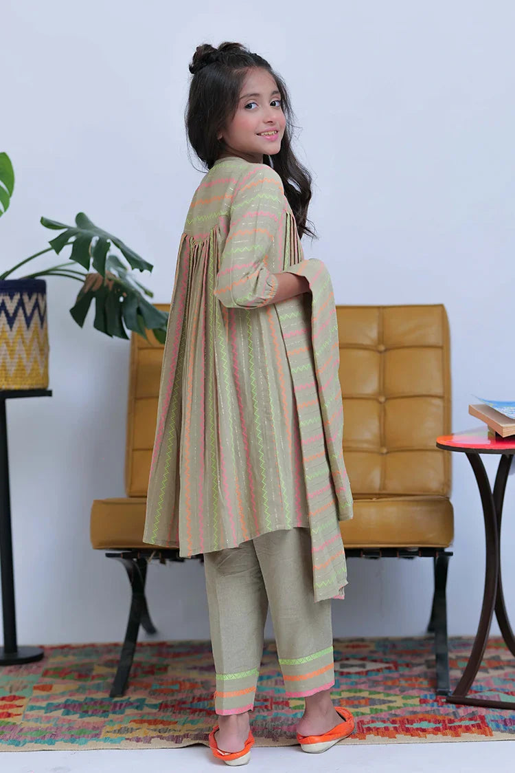 Picture of KAD-02827 | Fawn & Multicolor | Casual 3 Piece Suit | Karandi Fabric Dobby Jacquard - Available at Raja Sahib