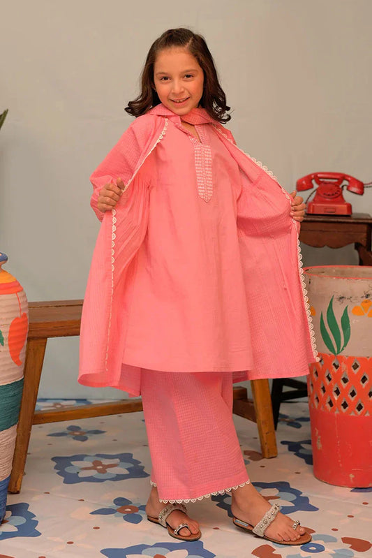 Picture of <!--axc-->KAD-02880| Pink | Casual 3 Piece Suit | Cotton Self Dobby - Available at Raja Sahib