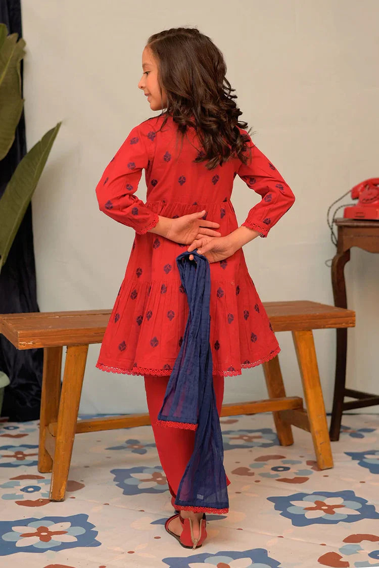 Picture of KAD-02922 | Red & Blue | Casual 3 Piece Suit | Cotton Jacquard - Available at Raja Sahib