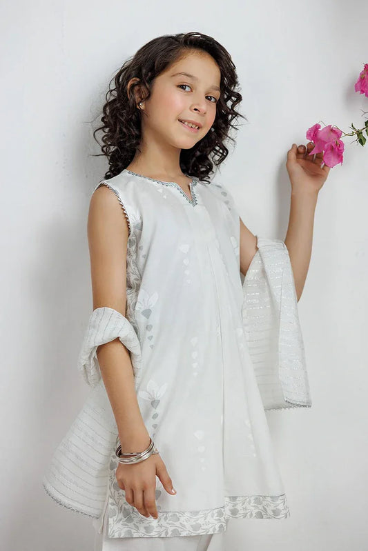 KAD-03168 | White & Silver | Casual 3 Piece Suit | Cotton Lawn Printed