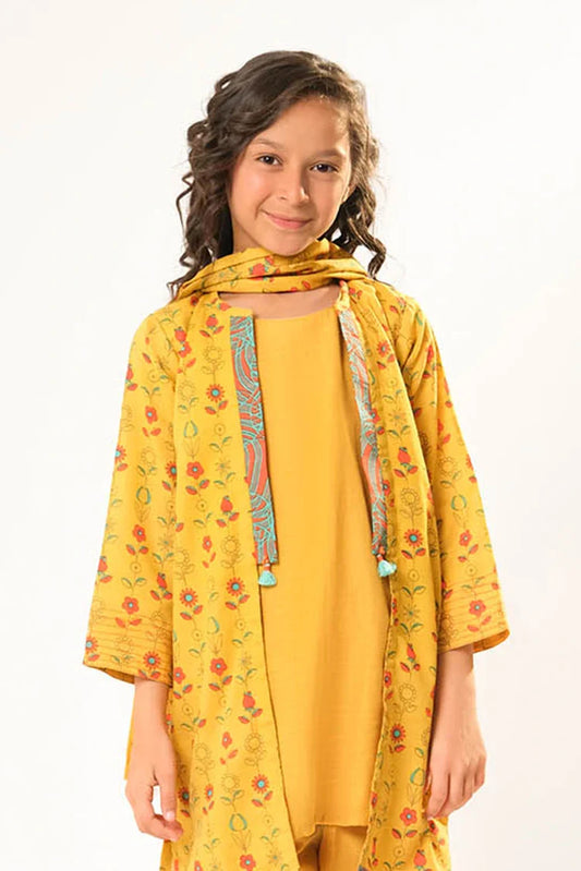 Kids winter clothes | Mustard & Multicolor | Casual 3 Piece Suit | Cotton Khaddar Printed | KAD-03191