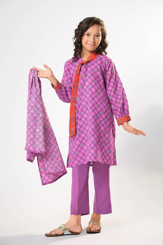 Kids winter clothes | Purple & Multicolor | Casual 3 Piece Suit | Cotton Khaddar Printed | KAD-03192