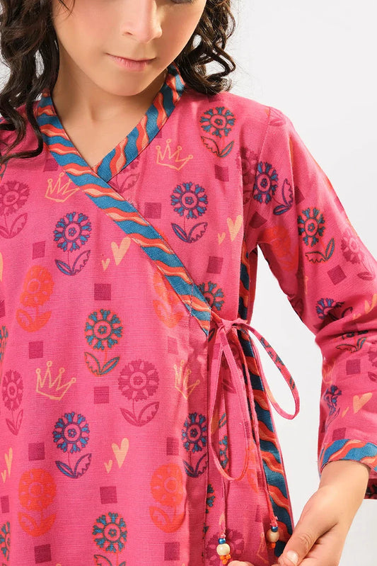 Kids winter clothes | Tea Pink & Multicolor | Casual 3 Piece Suit | Cotton Khaddar Printed | KAD-03194