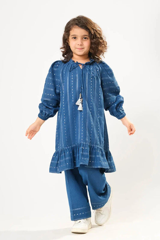 Kids winter clothes | Blue & Silver | Casual 3 Piece Suit | Cotton Karandi Dobby | KAD-03216