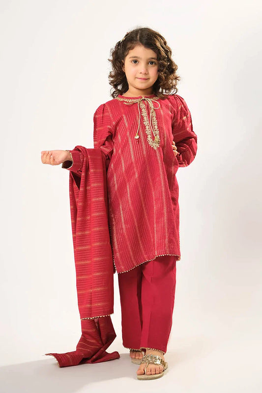 Kids winter clothes | Red & Gold | Casual 3 Piece Suit | Cotton Karandi Dobby | KAD-03217