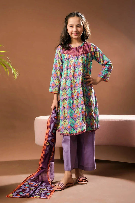 Senorita - Purple & Multicolor - Casual 3 Piece Suit - Cotton Lawn Printed - KAD-03320