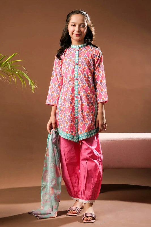Senorita - Pink & Multicolor - Casual 3 Piece Suit - Cotton Lawn Printed - KAD-03335