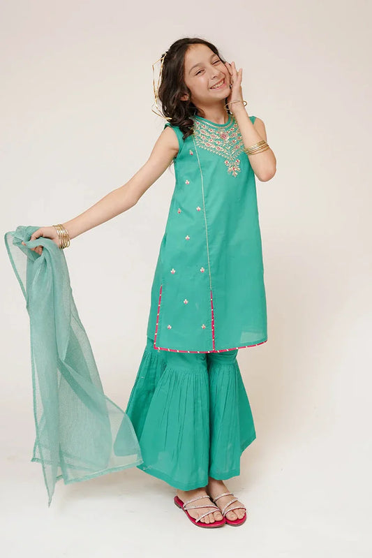 Senorita - Kids Casual Dress - Casual 3 Piece Suit - Cotton Plain Embroidery - KAD-03422