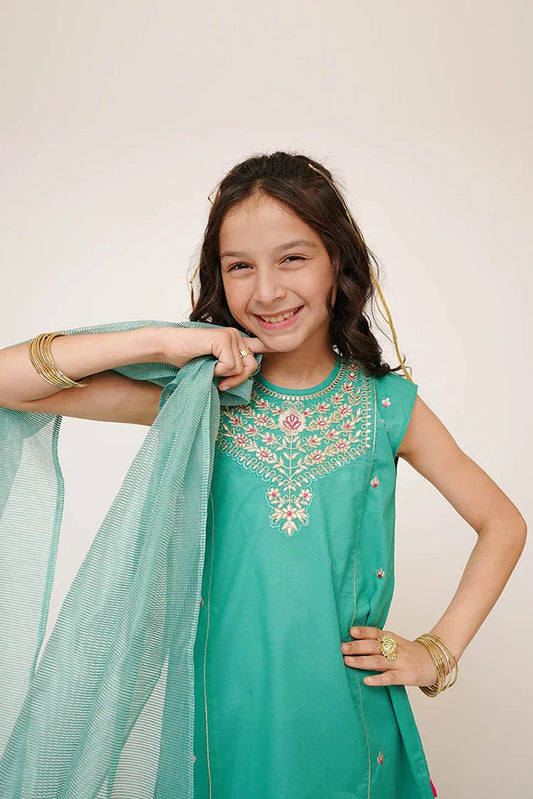 Senorita - Kids Casual Dress - Casual 3 Piece Suit - Cotton Plain Embroidery - KAD-03422