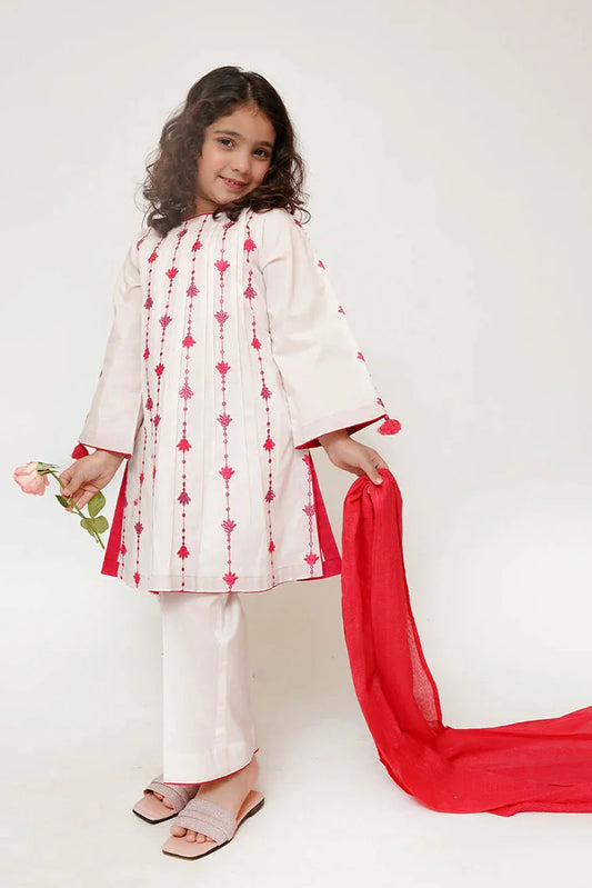 Senorita - Kids Casual Dress - Casual 3 Piece Suit - Cotton Plain Embroidery - KAD-03425
