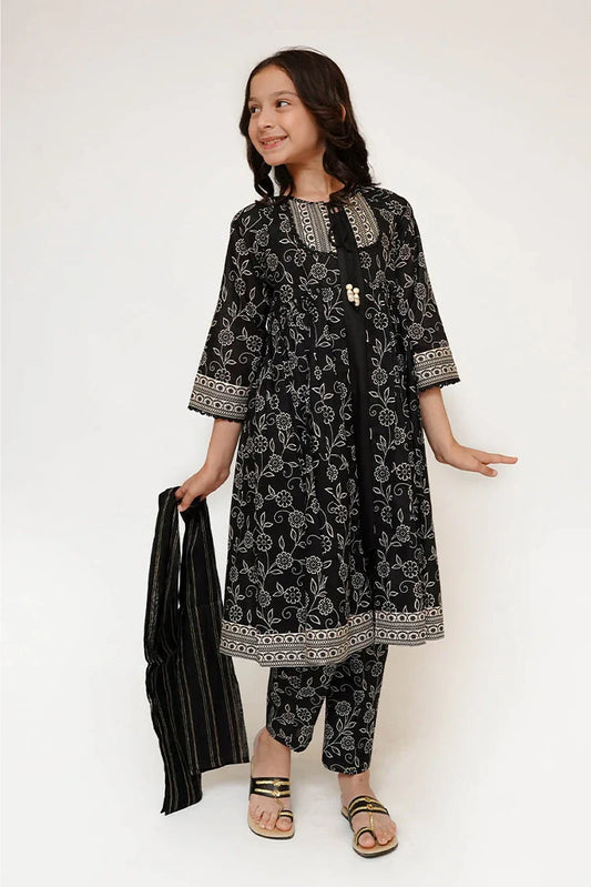 Senorita - Kids Eid Dress - Black & White - Casual 3 Piece Suit - KAD-03429