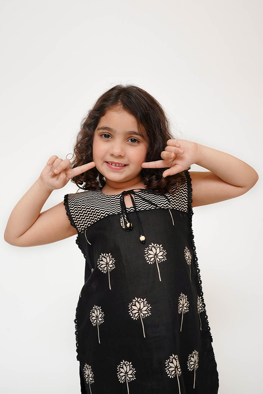 Senorita - Kids Casual Dress - Black & Fawn - Casual 3 Piece Suit - KAD-03495