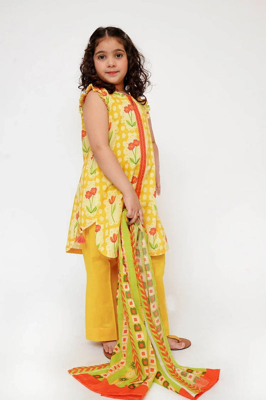Senorita - Kids Casual Dress - Yellow & Multicolor - Casual 3 Piece Suit  - KAD-03498