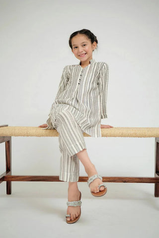 Picture of KBC-02670 | White & Black | Casual 2 Piece Suit | Cotton Jacquard - by Raja Sahib Kids