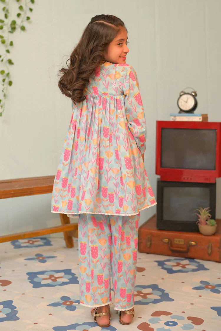 Picture of KAC-02945 | Ferozi & Multicolor | Casual 2 Piece Suit | Polyester Lawn Printed - Available at Raja Sahib