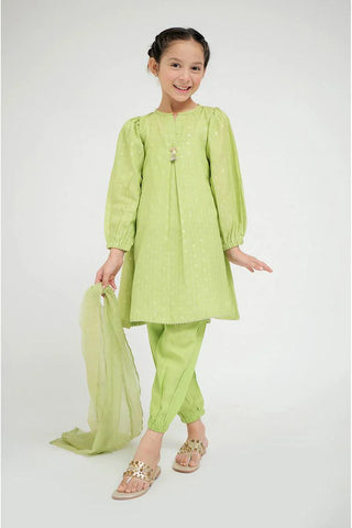 Picture of KBD-02668 | Perrot Green & Gold | Casual Plus 3 Piece Suit | Viscose Jacquard Flament - by Raja Sahib Kids