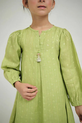 Picture of KBD-02668 | Perrot Green & Gold | Casual Plus 3 Piece Suit | Viscose Jacquard Flament - by Raja Sahib Kids