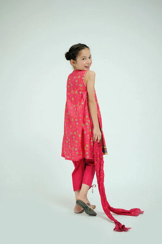 Picture of KBD-02672 | Shocking Pink & Gold | Casual Plus 3 Piece Suit | Cotton Gold Print Lawn - by Raja Sahib Kids