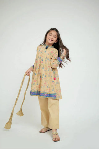 Picture of KBD-02673 | Fawn Gold | Casual Plus 3 Piece Suit | Cotton Gold Print Lawn - by Raja Sahib Kids