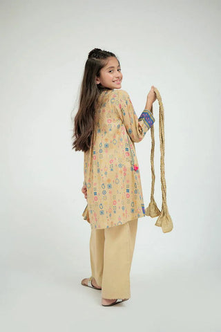 Picture of KBD-02673 | Fawn Gold | Casual Plus 3 Piece Suit | Cotton Gold Print Lawn - by Raja Sahib Kids