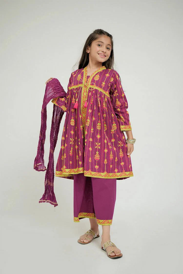 Picture of Senorita - KBD-02674 - Magenta & Gold - Casual Plus 3 Piece Suit - Cotton Gold Print Lawn - Available at Raja Sahib