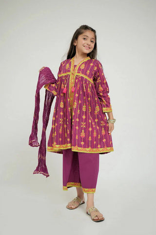 Picture of KBD-02674 | Magenta & Gold | Casual Plus 3 Piece Suit | Cotton Gold Print Lawn - by Raja Sahib Kids