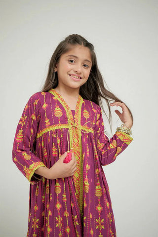 Picture of KBD-02674 | Magenta & Gold | Casual Plus 3 Piece Suit | Cotton Gold Print Lawn - by Raja Sahib Kids