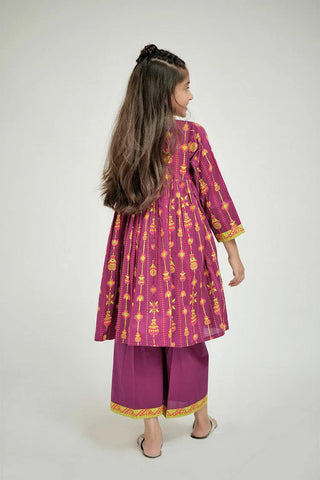 Picture of KBD-02674 | Magenta & Gold | Casual Plus 3 Piece Suit | Cotton Gold Print Lawn - by Raja Sahib Kids